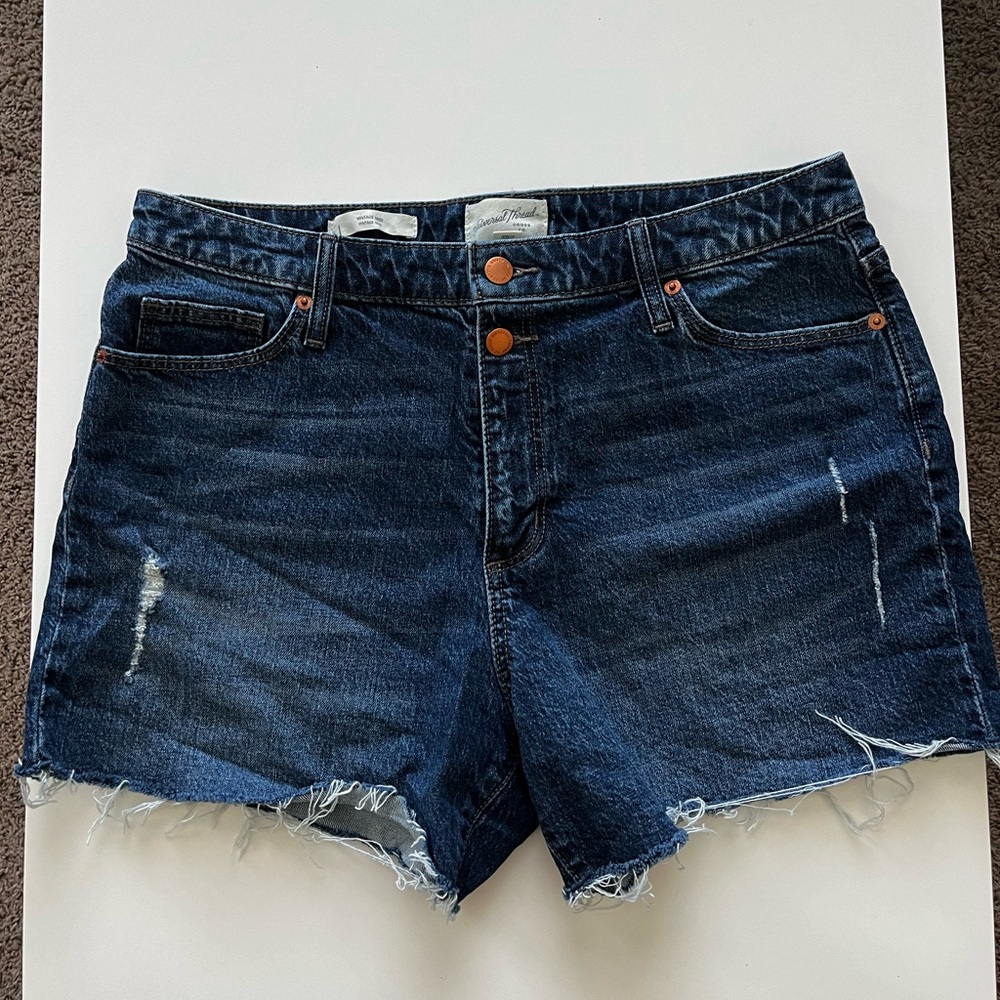 Distressed Dark Blue Jean Shorts